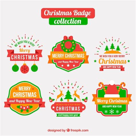 Pack De Seis Insignias De Navidad Decorativas Vector Gratis