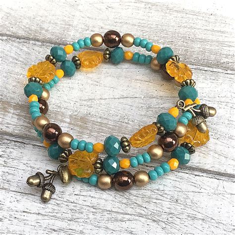 Turquoise And Yellow Memory Wire Bracelet Gold And Bronze Etsy Uk