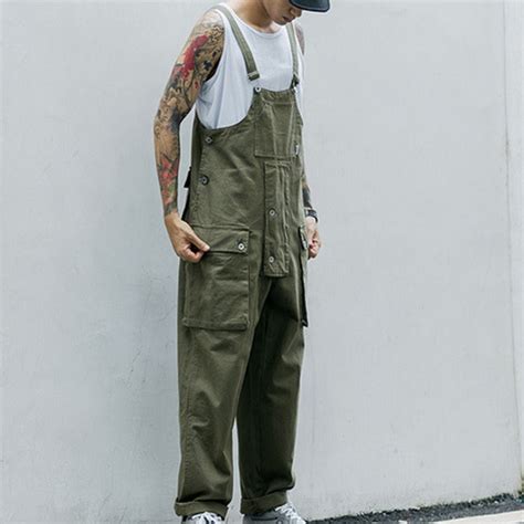 Vintage Multi Pocket Overalls Casual Men Jumpsuit Streetwear Loose One