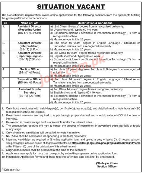 National Assembly Pakistan Jobs 2023 For Assistant Directors Section