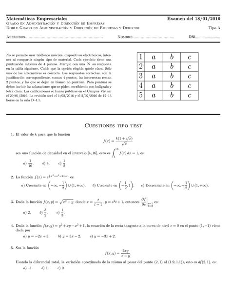 Examen 24 Enero 2014 Preguntas Y Respuestas Matem Aticas