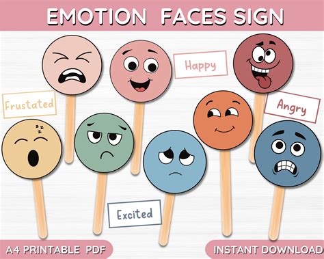 emotions faces sign  prints printable feelings sheet etsy uk
