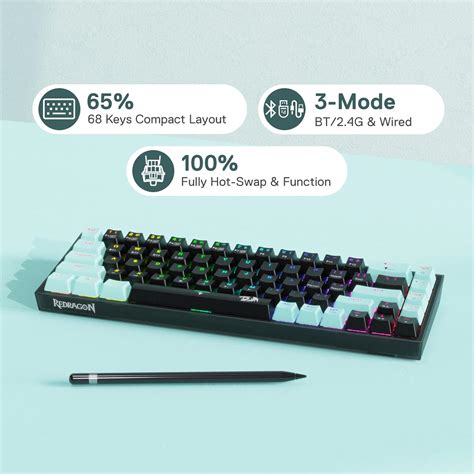 Redragon K Pro Se Mode Wireless Rgb Gaming Keyboard Keys Hot Swappable Compact