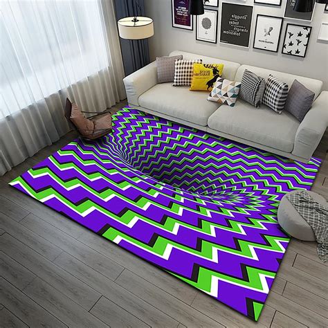 Baprrjy D Carpet Bottomless Hole Optical Illusion Area Rug Checkered