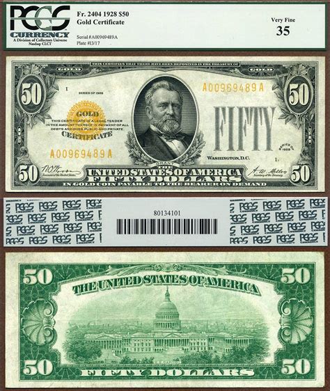 1928 50 Gold Certificate Pcgs Graded Vf35 Fr 2404 Lyn Knight 3 16 2015