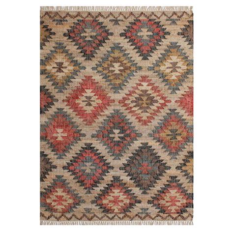 Alfombra Kilim De Yute Ocre Y Natural 200x300 Cm Qechic