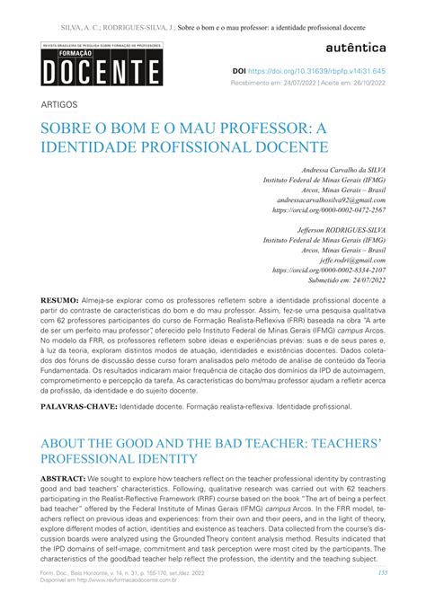 Pdf Sobre O Bom E O Mau Professor A Identidade Profissional Docente