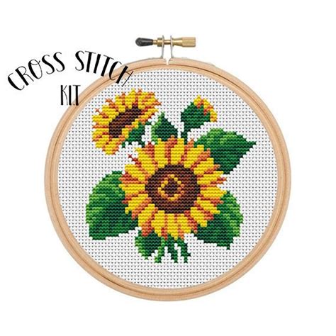 Sunflowers Hoop Kit Cross Stitch Kit Beginner Cross Etsy Cross