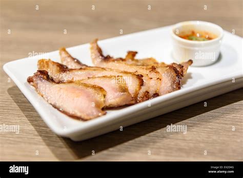 Charcoal Boiled Pork Neck Thai Style Food Selective Focus Stock Photo