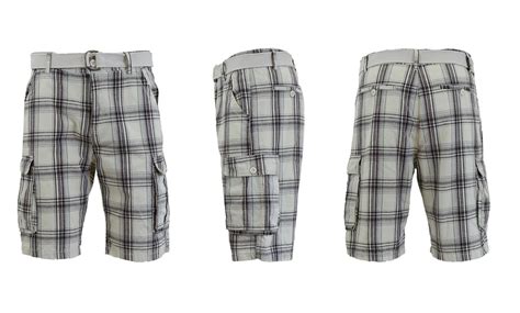 Up To 76 Off On Mens Belted Plaid Cargo Shorts Groupon Goods