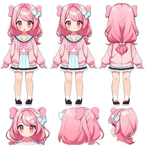 Adorável Kawaii Chibi Anime Caracter Model Sheet Art em Cute estilo de