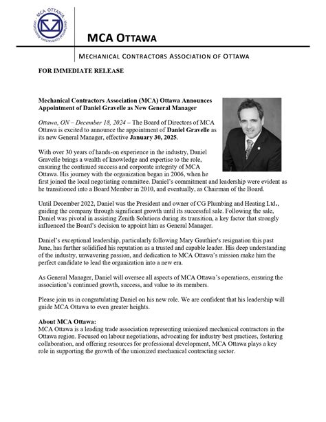 Appointment Of New General Manager The Mechanical Contractors