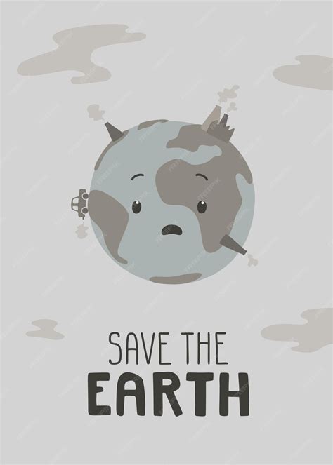 Premium Vector Sad Cute Polluted Planet Earth With Smog Of Factory