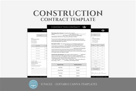 Editable Construction Contract Template, Professional Construction ...