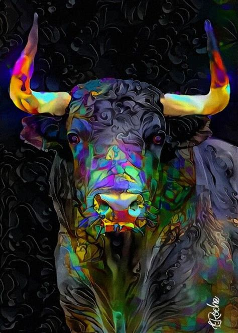 Toro Néon Bull Mix Media On Panel 7 Digital Arts by L Roche