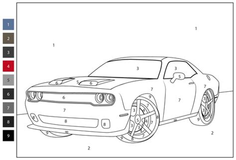 Dodge Challenger Hellcat Color by Number coloring page | Free Printable Coloring Pages