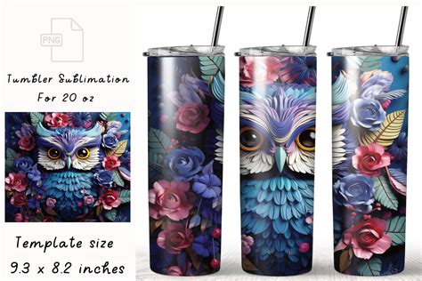 3d Owl 20oz Skinny Tumbler Wrap Graphic By Sasikharn · Creative Fabrica