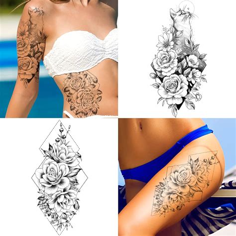 EMOME 20 Hojas De Tatuajes Temporales De Rosas De Medio Brazo Para