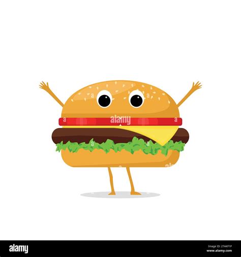 Funny And Cute Hamburger Character Isolated On White Background