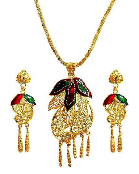 Gold Plated Pendant With Chain And Earrings