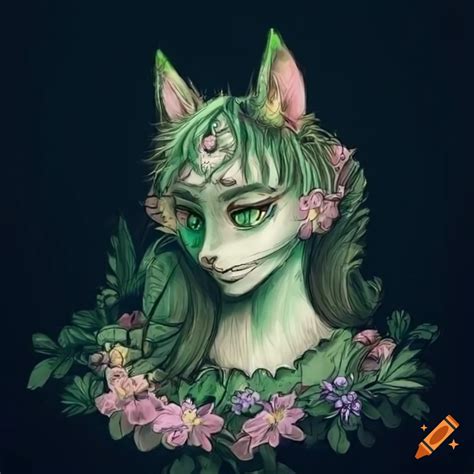 Anthro Furry Cat With Flower Themed Design On Craiyon