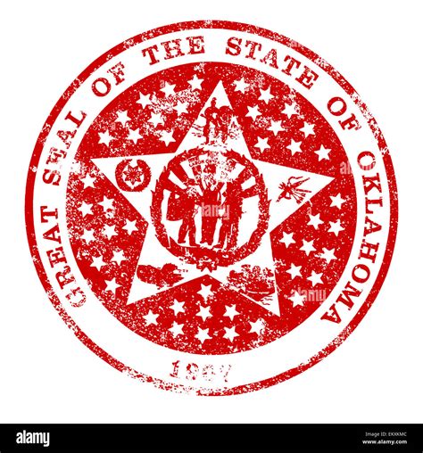 The state seal of Oklahoma as a rubber stamp over a white background ...