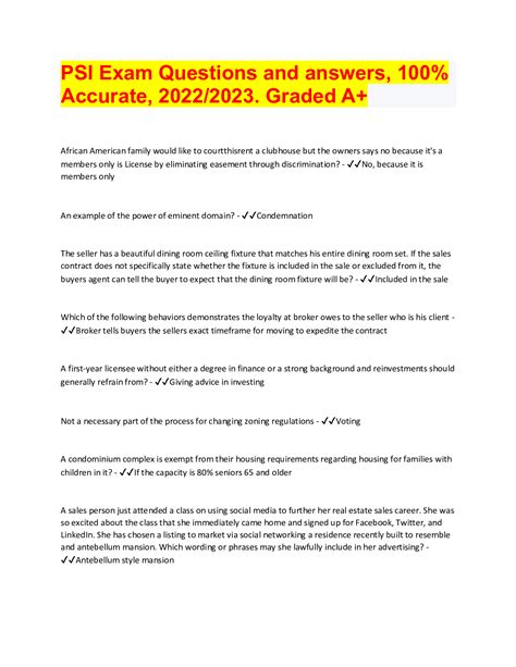 PSI Exam Questions And Answers 100 Accurate 2022 2023 Graded A