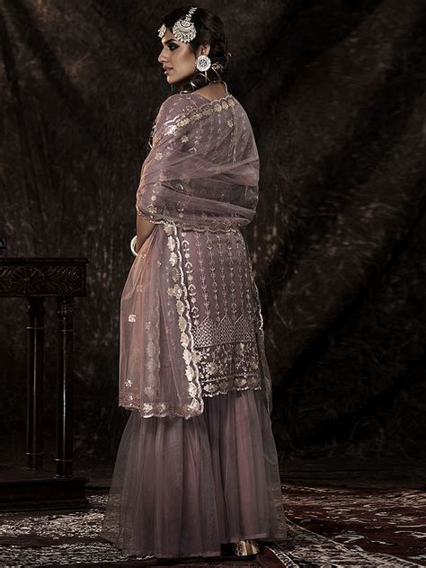 Lilac Soft Net Sharara Suit With Sequins Work And Soft Net Dupatta