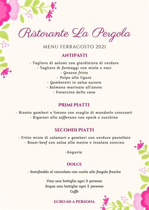 Menu Da Ristorante La Pergola Badile