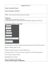 Lab D Collisions Doc Experiment No Name Alexander Zheng Date