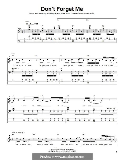 Don T Forget Me Red Hot Chili Peppers By Flea A Kiedis C Smith J Frusciante On Musicaneo