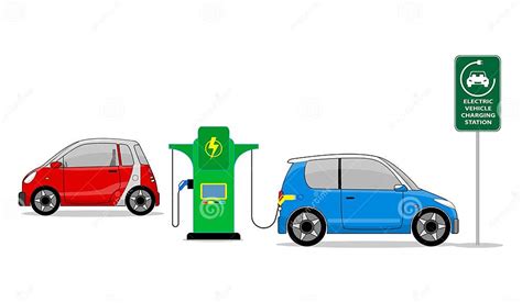 Illustration Of An Electric Car Being Charged At A Charging Station