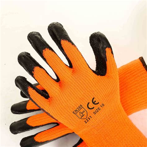 Anti Static Industrial Black Latex Coated Rubber 7g Orange Polyester