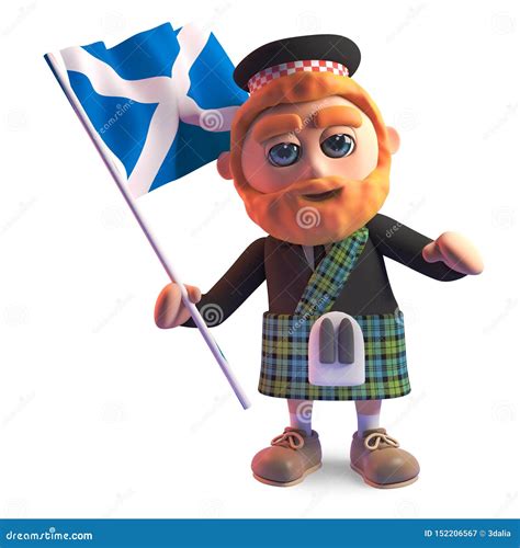 Proud Scottish Man in Kilt Waves the Scottish Flag, 3d Illustration ...