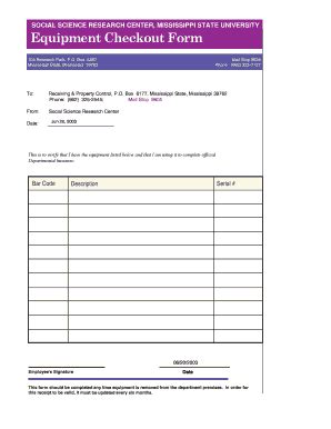 Fillable Online Ssrc Msstate Equipment Checkout Form Social Science