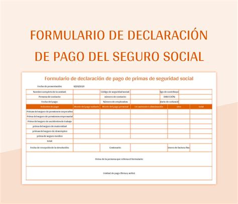 Plantilla de Excel Formulario De Declaración De Pago Del Seguro Social