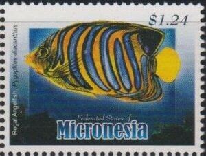 Stamp Regal Angelfish Pygoplites Diacanthus Micronesia Federated