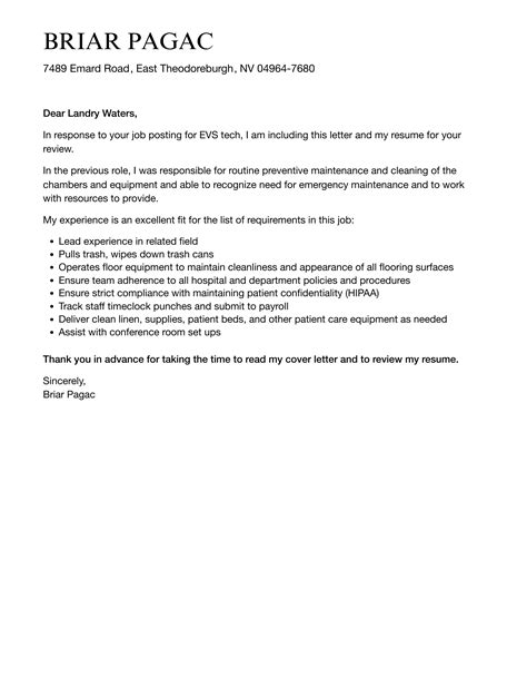 Evs Tech Cover Letter Velvet Jobs