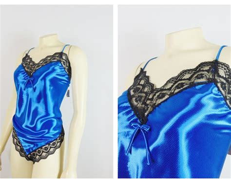 Vintage Teddy Lingerie S S Undercover Wear Royal Blue Satin Black Lace Teddy NWT XXL Etsy