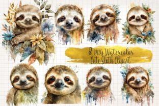 Cute Sloth Watercolor Clipart Graphic By WaterColorArch Creative Fabrica