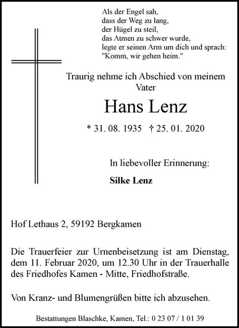 Traueranzeigen Von Hans Lenz Sich Erinnern De