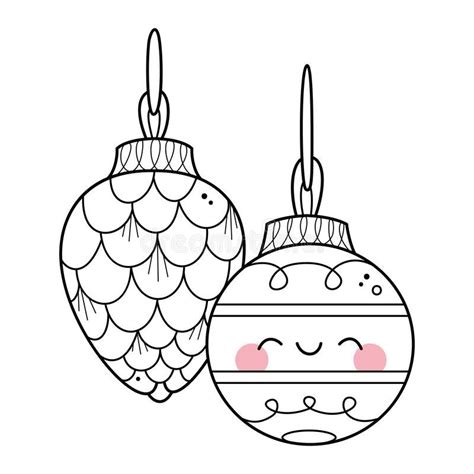 Coloriage boules de Noël Kawaii Tête à modeler