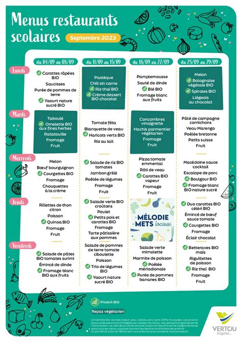 Calam O Menus Restaurants Scolaires Septembre