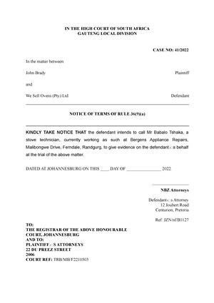 RE5673 Draft Order 3 1 IN THE HIGH COURT OF SOUTH AFRICA GAUTENG