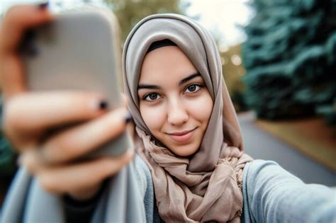 Premium Photo Young Woman Showing Off Her Hijab In A Selfie