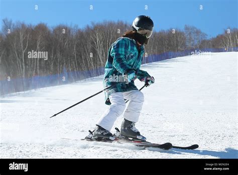 Young Woman Outdoor Skiing Stock Photo Alamy