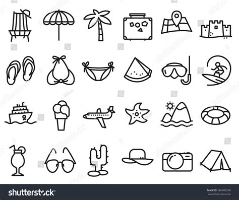 Summer Beach Icons Set Line Thin Stock Vector Royalty Free