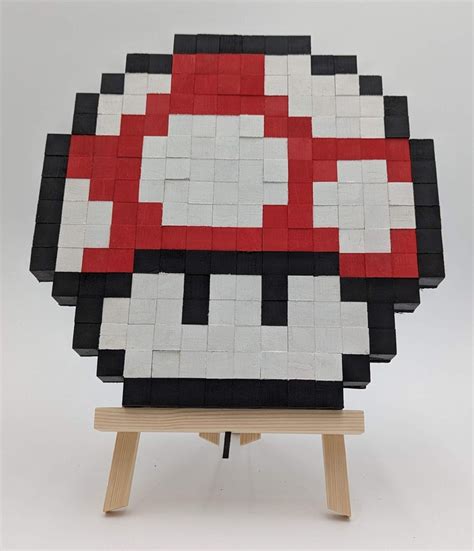 Mario Mushroom 8-bit Wooden Pixel Art - Etsy