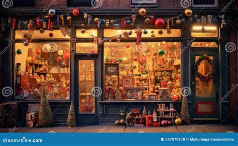 Vintage Christmas Toy Storefront With Festive Decorations Lights And