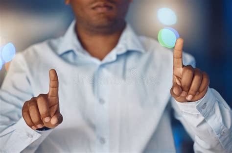 Closeup Hands Of African Man Using Touchscreen Technology African